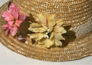 Sombrero Canotier Paja Natural Flores