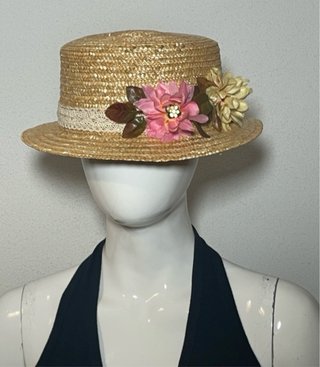 Sombrero Canotier Paja Natural Flores