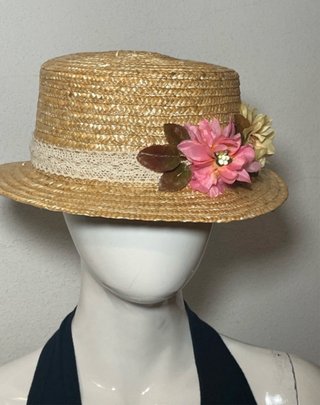 Sombrero Canotier Paja Natural Flores