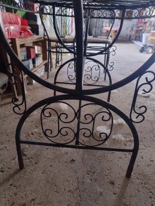 Mesa y 4 sillas jardín forja cristal