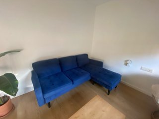 Sofá rinconera de terciopelo azul