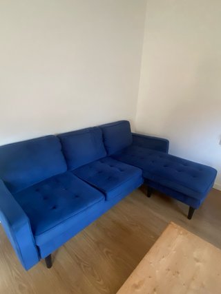 Sofá rinconera de terciopelo azul