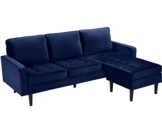 Sofá rinconera de terciopelo azul