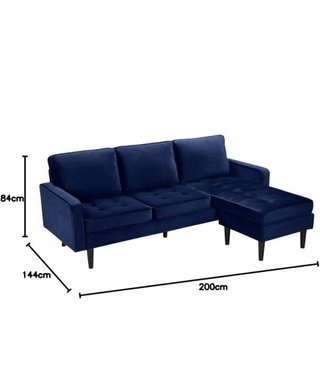 Sofá rinconera de terciopelo azul