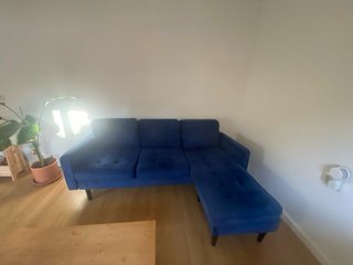 Sofá rinconera de terciopelo azul