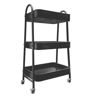 Mueble Carrito Metálico Negro 3 Estantes Ruedas