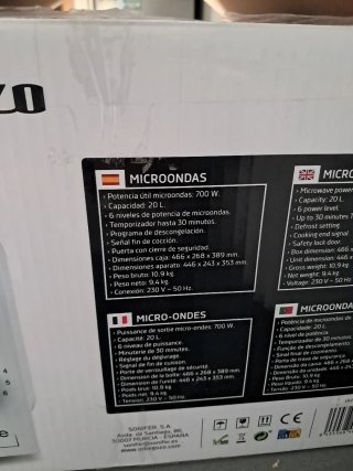 Microondas Orbegozo 20L Blanco