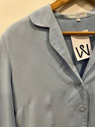 Light Blue Blouse Ana Sebastian Office Classic Slim Fit Vintage Style Soft Fabric