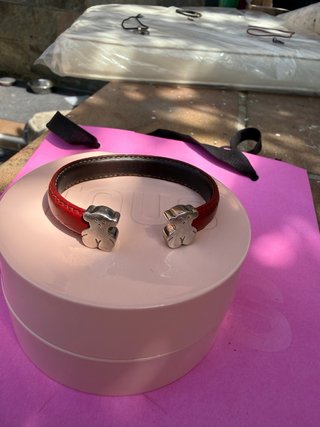 Pulsera Tous Cuero Roja y Plata Osito