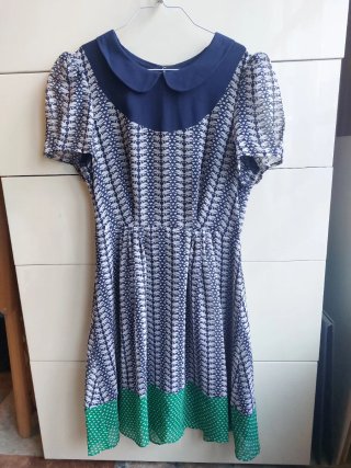 Vestido retro vintage azul, verde y blanco