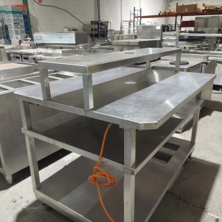 Mesa central profesional de acero inoxidable rueda