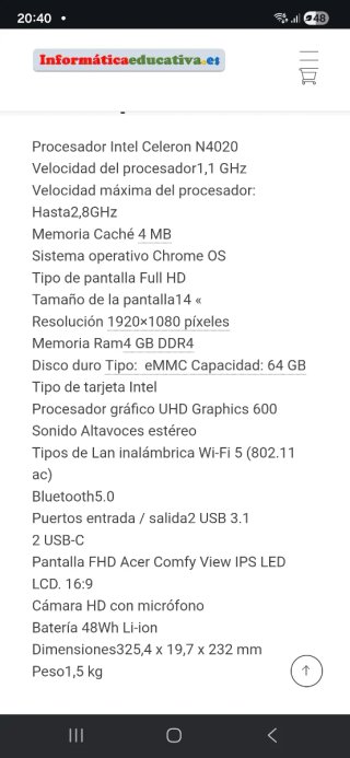 Chromebook Acer 314 n19q2