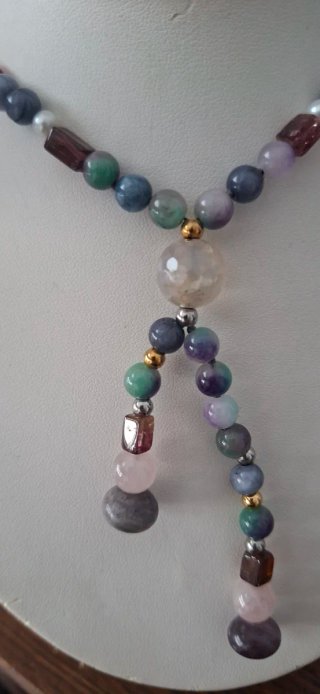 Collar largo piedras preciosas, turmalina, perlas