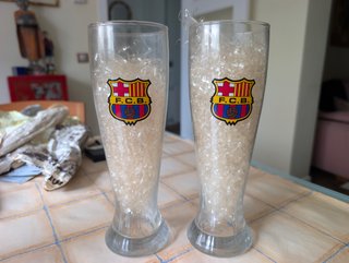 Bottiglia e Bicchieri Vintage Barcellona Anni '90 Birra