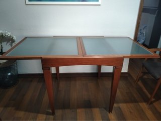 Mesa de comedor extensible madera y cristal
