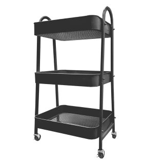 Mueble Carrito Metálico Negro 3 Estantes Ruedas
