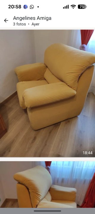 Sillón orejero amarillo tela
