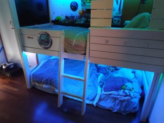 Cama litera infantil con diseño de tiburón