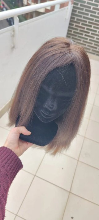 Peluca pelo natural mujer melena larga castaña