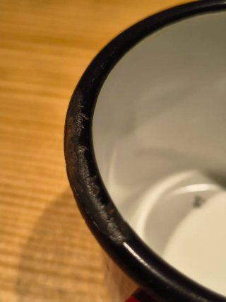 2 Tazze Caffè Smaltate Rosso e Azzurro