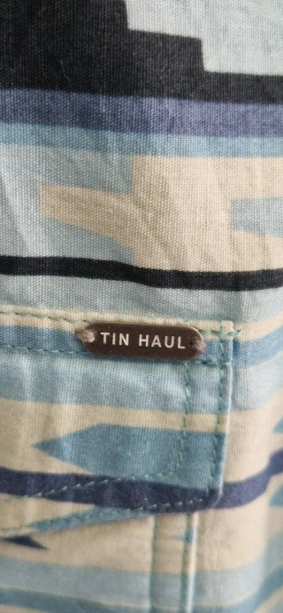 Camisa Tin Haul Azul Estampado Azteca