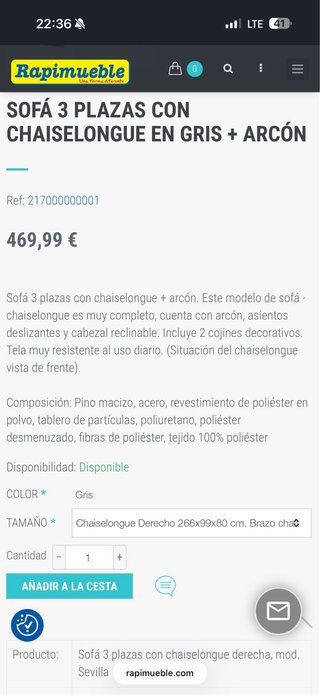 Sofá chaise longue gris con arcón