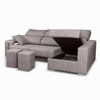 Sofá chaise longue gris con arcón