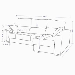 Sofá chaise longue gris con arcón
