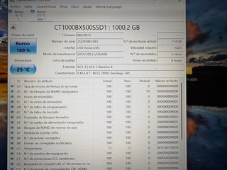 SSD Crucial BX500 1TB SATA 2.5 0 horas encendido