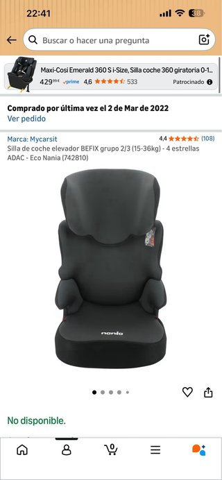 Silla elevador coche Nania negra