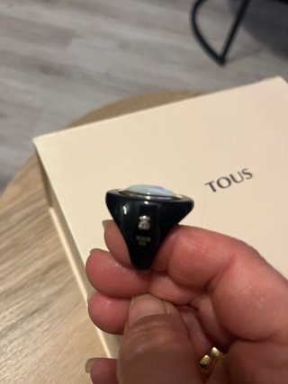 Anillo Tous Resina Negra , Nacar y plata