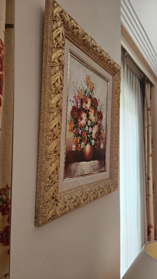 Cuadro Óleo Flores Doradas y Naranjas