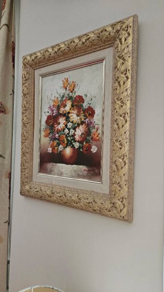 Cuadro Óleo Flores Doradas y Naranjas
