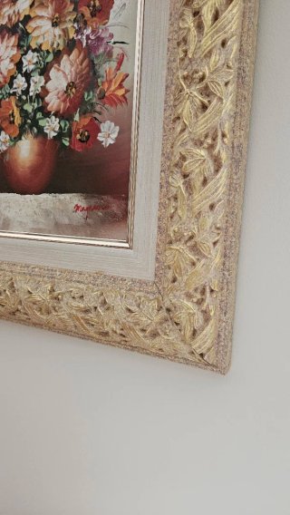 Cuadro Óleo Flores Doradas y Naranjas