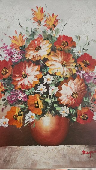 Cuadro Óleo Flores Doradas y Naranjas