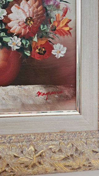 Cuadro Óleo Flores Doradas y Naranjas