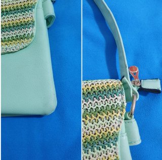 Bolso verde y multicolor tejido