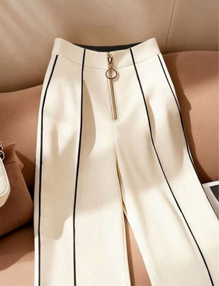 Pantalón ancho beige mujer
