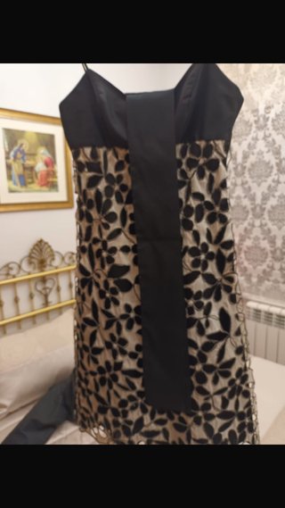 Vestido fiesta brocado beige y negro T40
