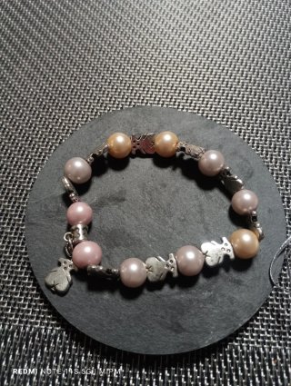 Pulsera estilo oso perlas rosa y plata