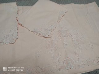 Coppia Lenzuola Matrimoniale Rosa pesca Ricamate