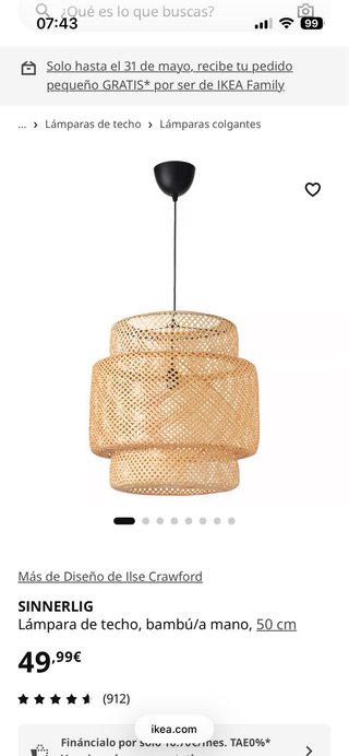Lámpara de techo bambú SINNERLIG Ikea