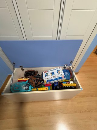 Juguetero infantil abatible madera y azul