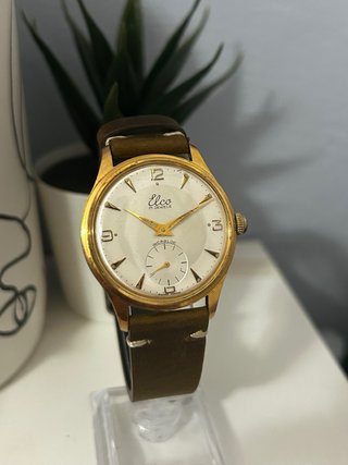 Orologio vintage Elco uomo oro e marrone