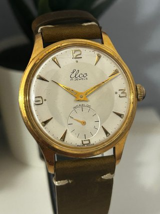 Orologio vintage Elco uomo oro e marrone