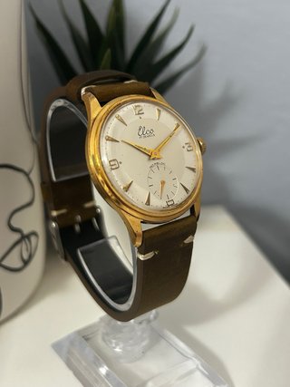 Orologio vintage Elco uomo oro e marrone