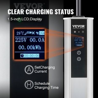 Cargador EV Portátil Tipo 2, 16A 3.68 kW/11 kW, Cargador de Vehículo Eléctrico con Cable de Carga de 7.5 M Enchufe CEE 16 LCD, Estación de Carga EV IEC 62196 con Bolsa de Transporte Gancho para Ca...