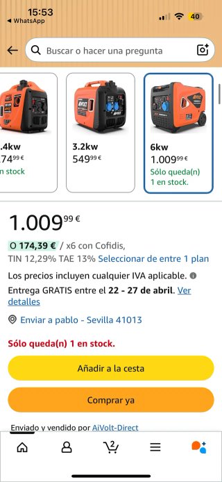 Generador Inverter AIVOLT 6000W Nuevo