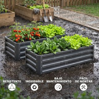 Juego 2 Jardineras Metálicas Grises