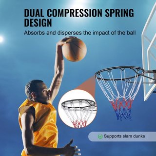Aro de Baloncesto, Aro de Baloncesto Montado en Pared o Puerta, Reemplazo de Aro de Baloncesto Flex de Q235 de Alta Resistencia con Red y Doble Resorte, Aro Colgante Estándar de 18" para Interiore...